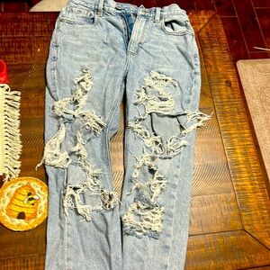 american eagle, light blue, ripped jean